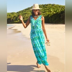 TALBOTS Tiered Medallion Ikat Cotton Maxi Dress | 14